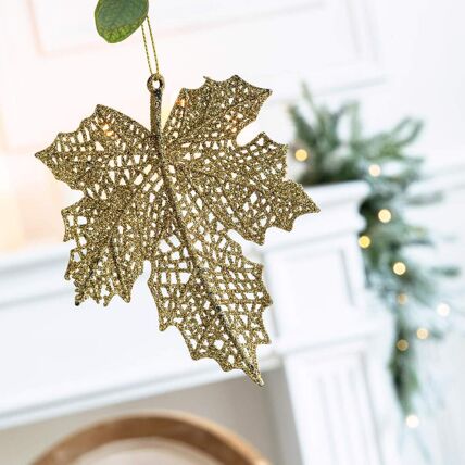 5 suspensions feuilles dorées pailletées