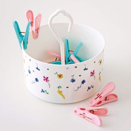 Boîte et pinces à linge